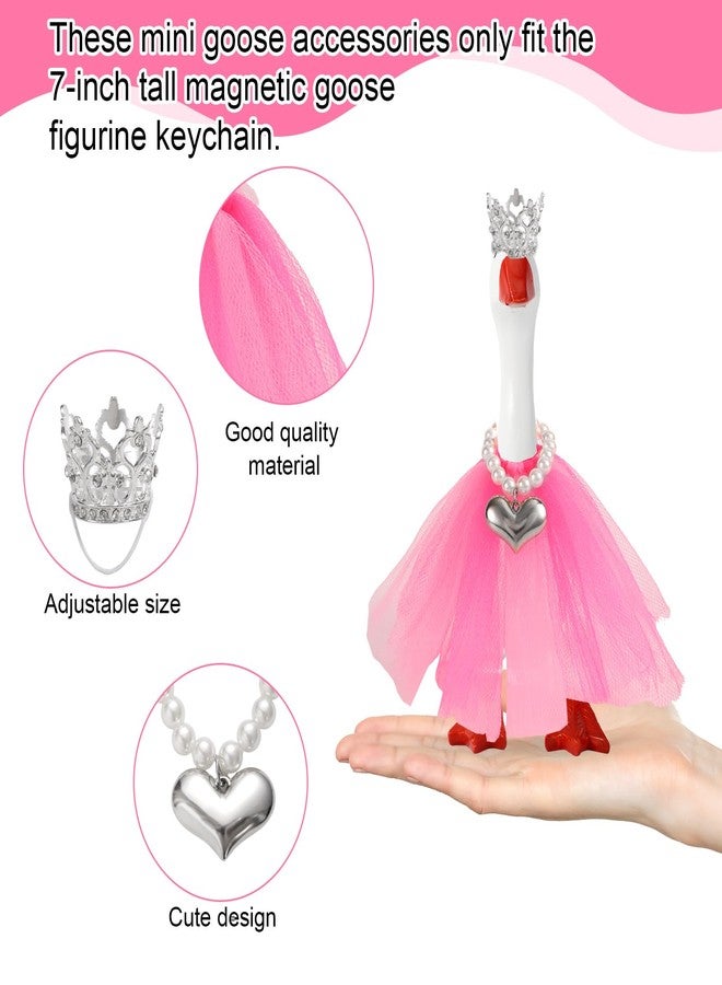 Penitue 3 Pcs Mini Desk Goose Outfit Set, Small Crown Heart Necklace & Tutu Skirt Tiny Pink Princess Costume for 7in/17.8cm Magnetic Miniature Goose Statue Keychain Decoration - Image 4